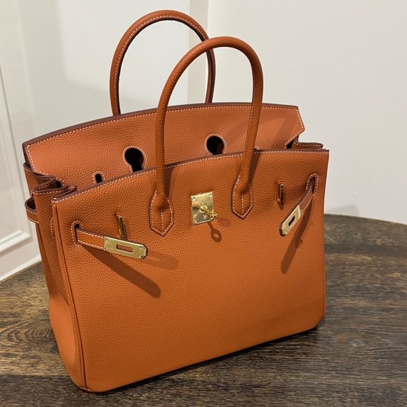 35CM Togo Leather Top Handle Satchel Bag - Golden - Picture 6 of 11